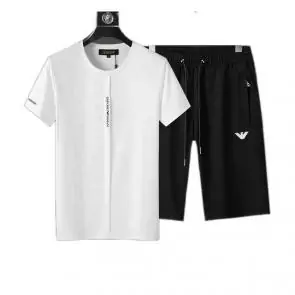emporio armani manche courte survetement grandes marques  crew neck logo t-shirt shorts blanc
